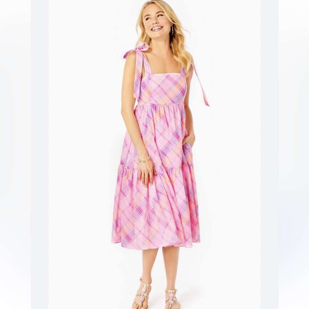 Lilly Pulitzer Pink Plaid Sleeveless Midi Dress
